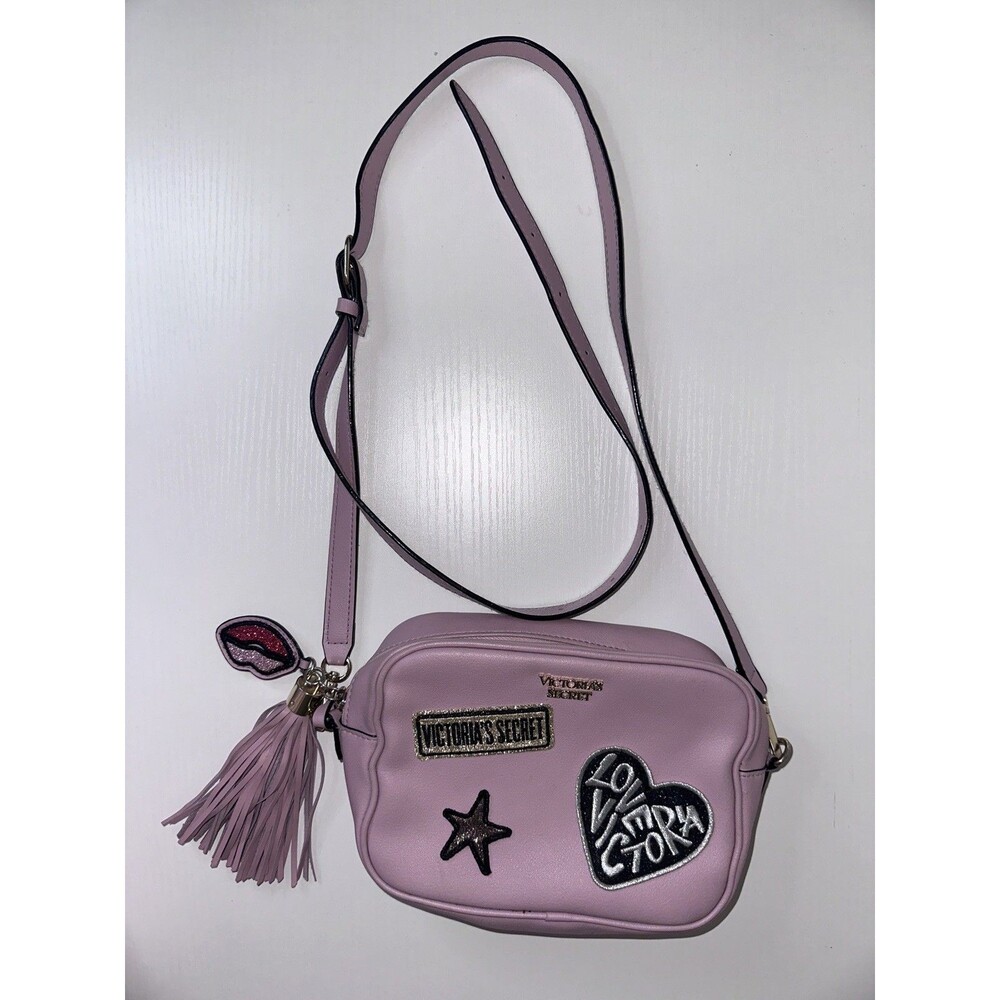 Victoria's Secret Pink Shoulder Bag with Tassel, Patch & Glitter Accents